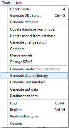 generate a Data dictionary